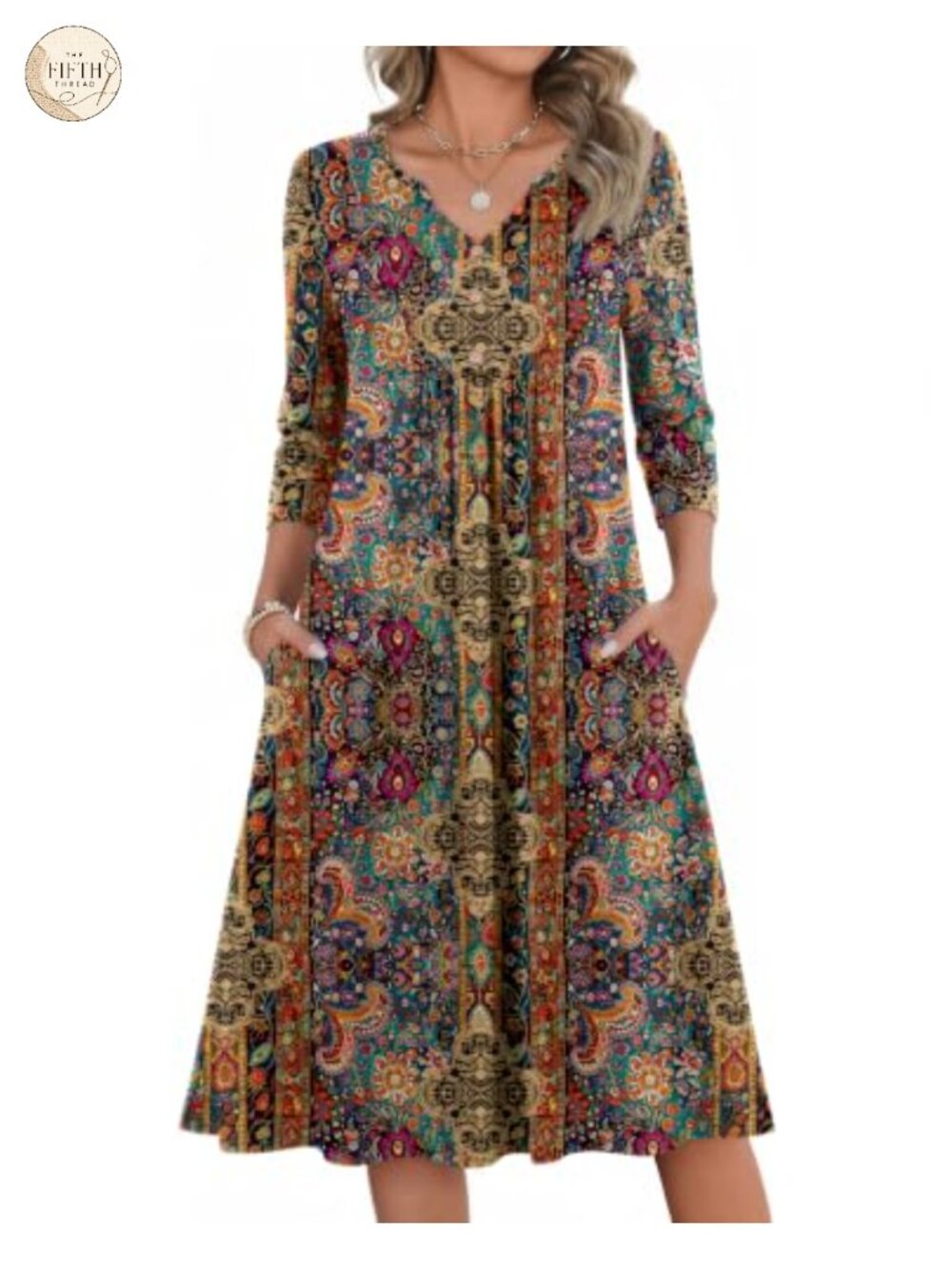 Zeagoo Women's 3/4 Sleeve A-Line Midi Dress with Pockets